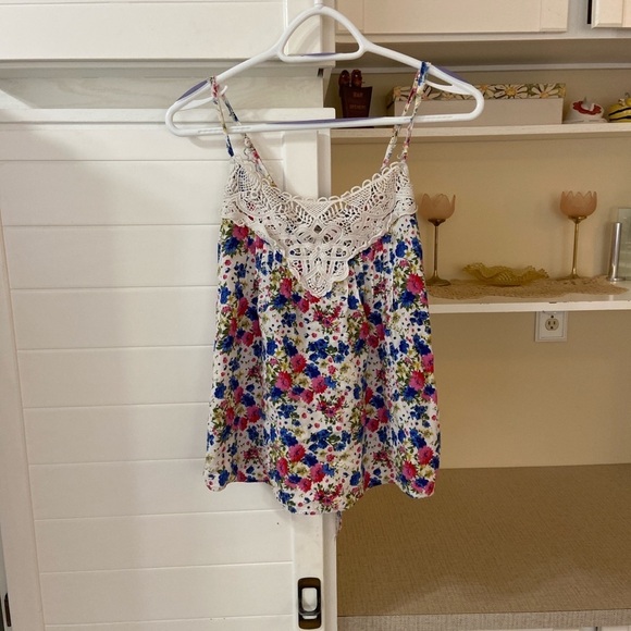 Forever 21 Tops - Crochet + Floral Babydoll Tank Top